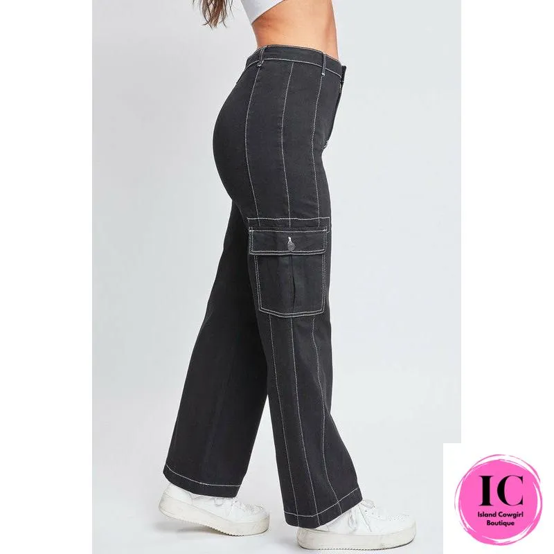 YMI: High Rise Cargo Black Pants