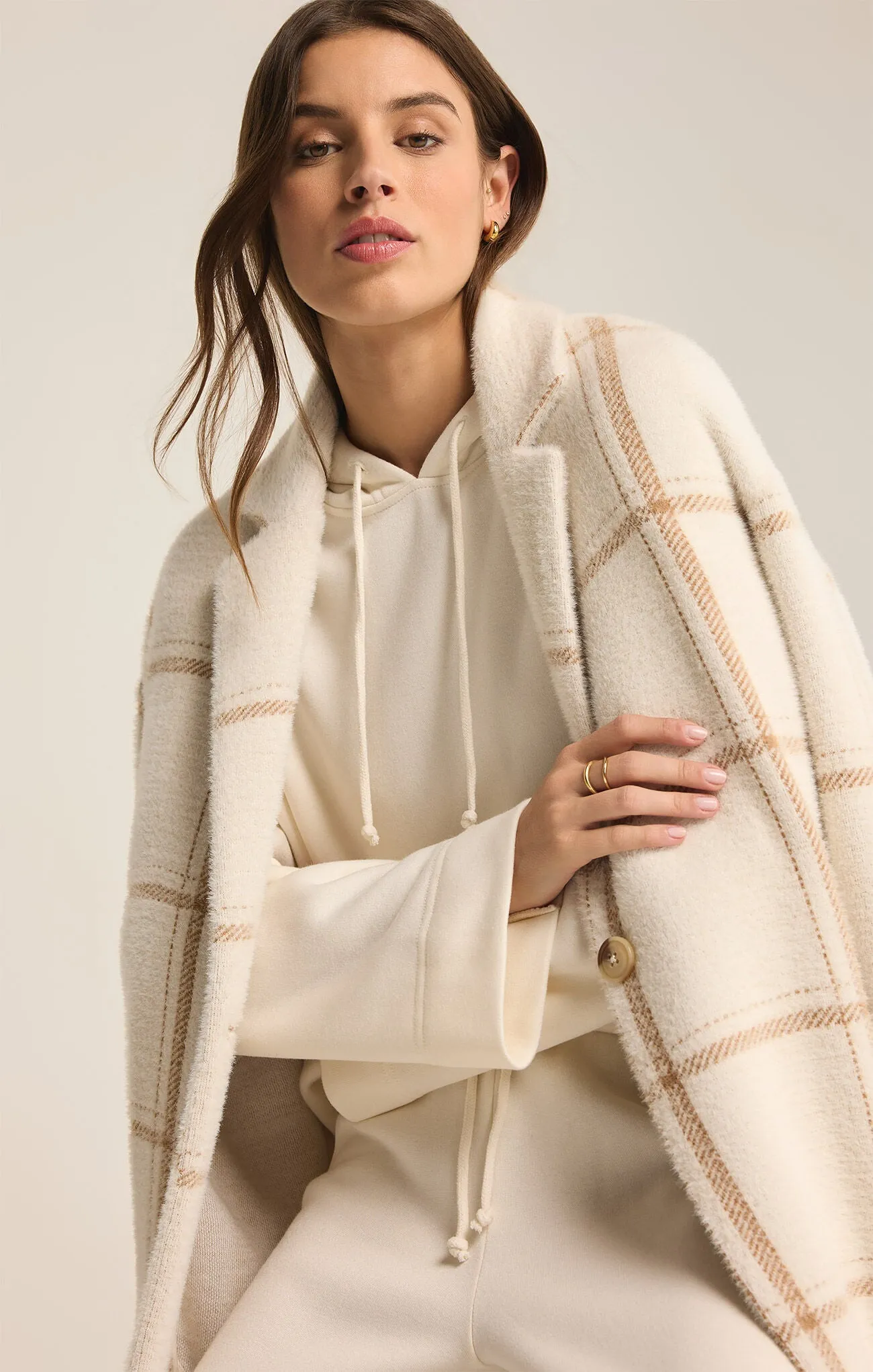 Z Supply Mason Windowpane Coat Sea Salt