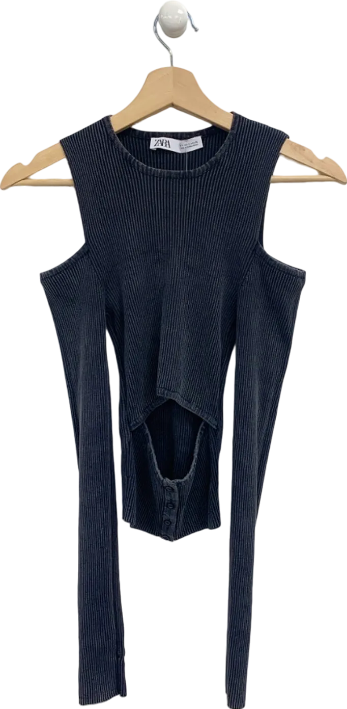 Zara Navy Ribbed Cut-Out Top UK S