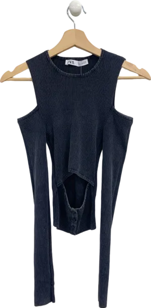 Zara Navy Ribbed Cut-Out Top UK S
