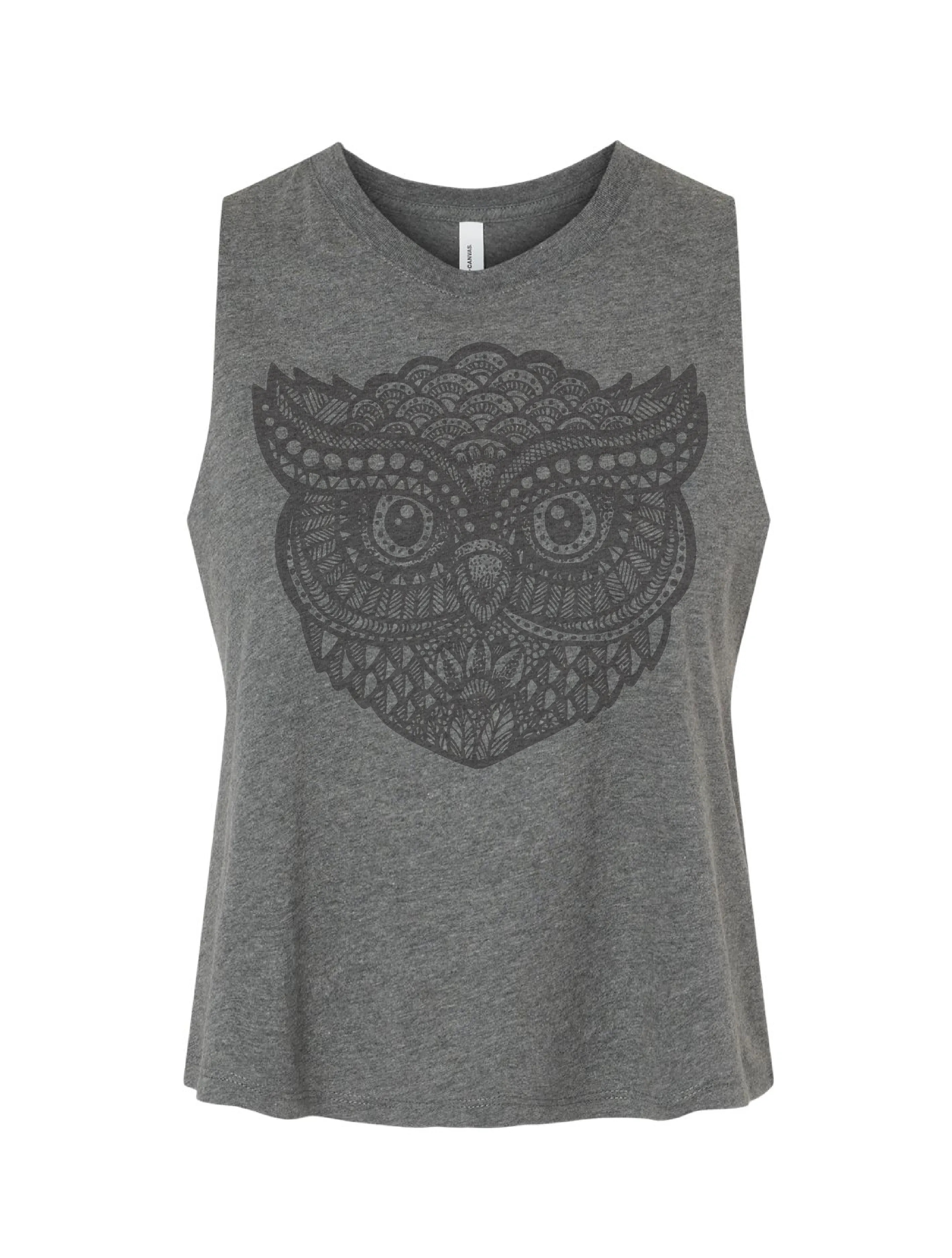 Zentangle Owl · Cropped Tank · Tonal